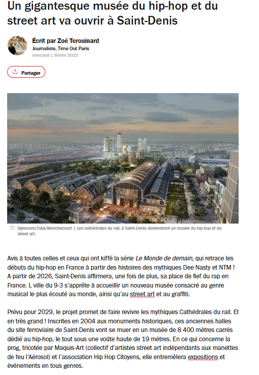 Un gigantesque musée du hip-hop et du street art va ouvrir à Saint-Denis (Time Out) – 8 février 2023