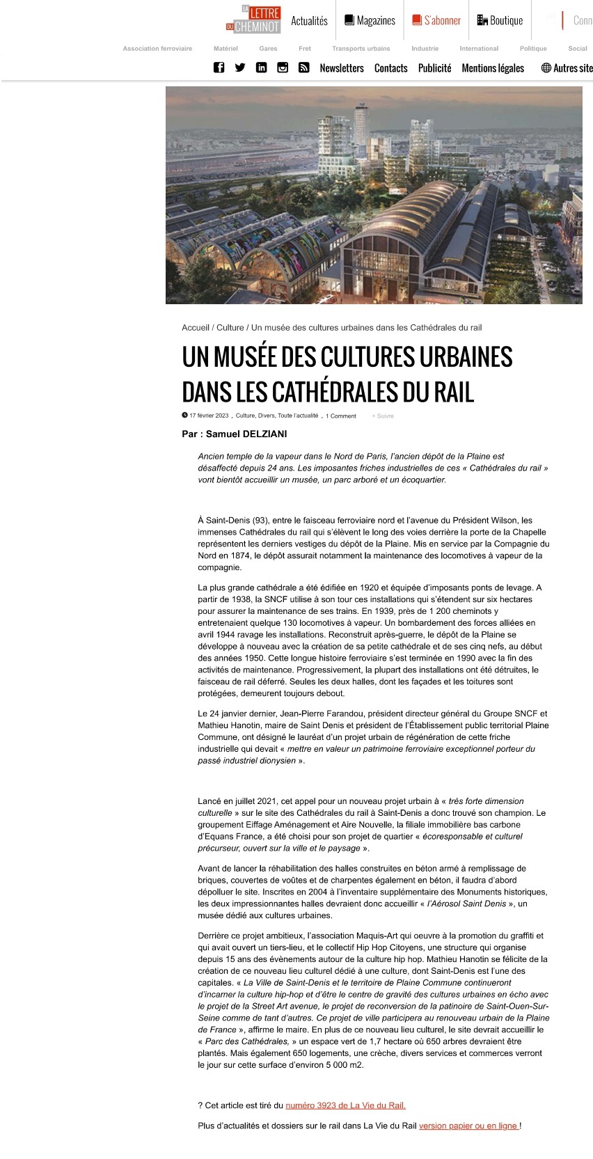 Un musée des cultures urbaines dans les cathédrales du rail (La Lettre du Cheminot) – 17 février 2023
