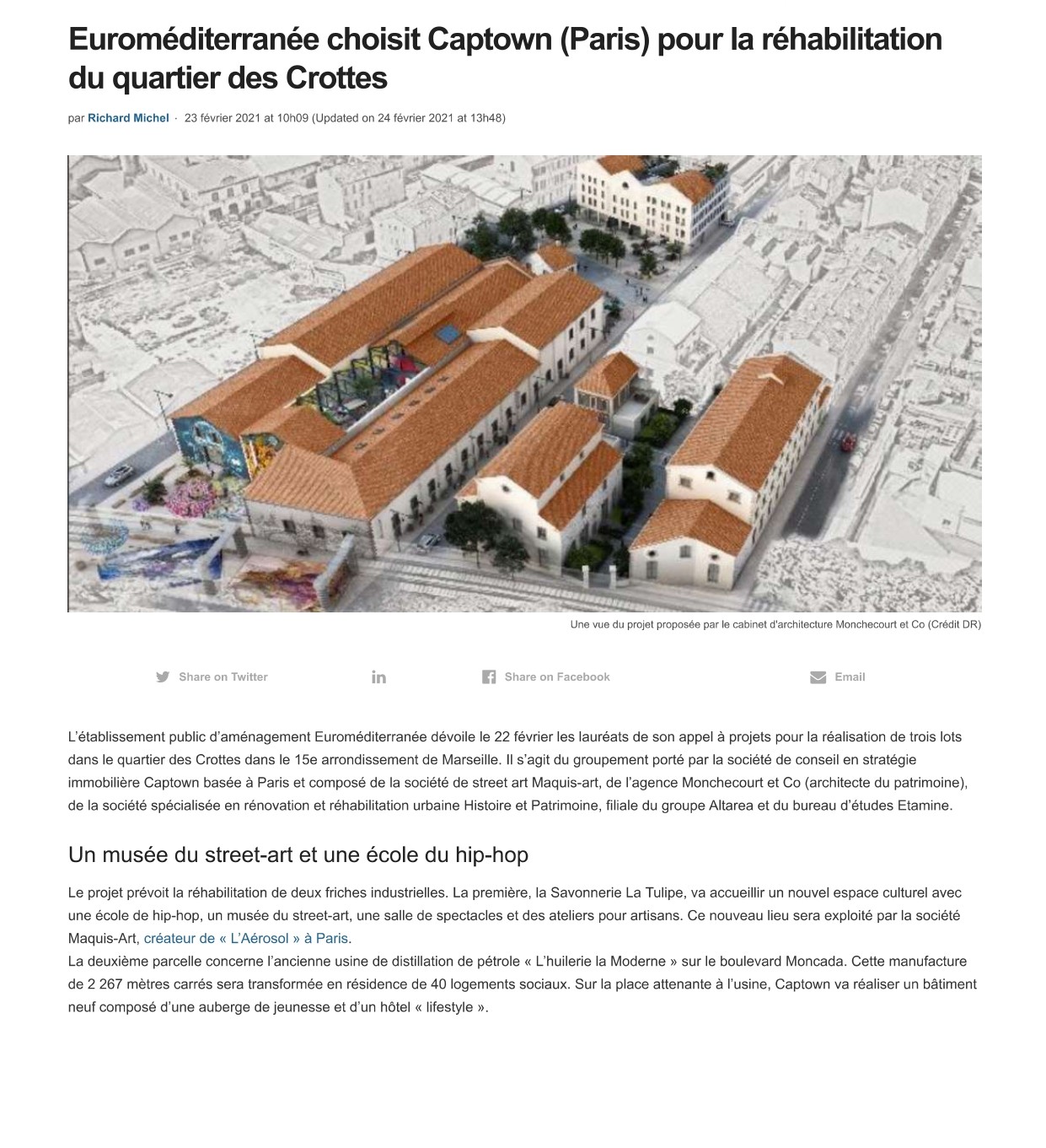 Euroméditerranée choisit Captown (Paris) pour la réhabilitation du quartier des Crottes (Gomet') – 23 février 2021