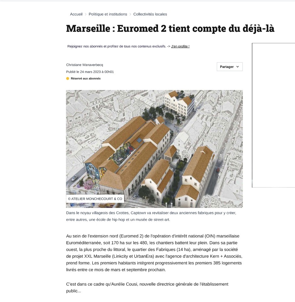 Marseille : Euromed 2 tient compte du déjà-là (Le Moniteur) – 24 mars 2023