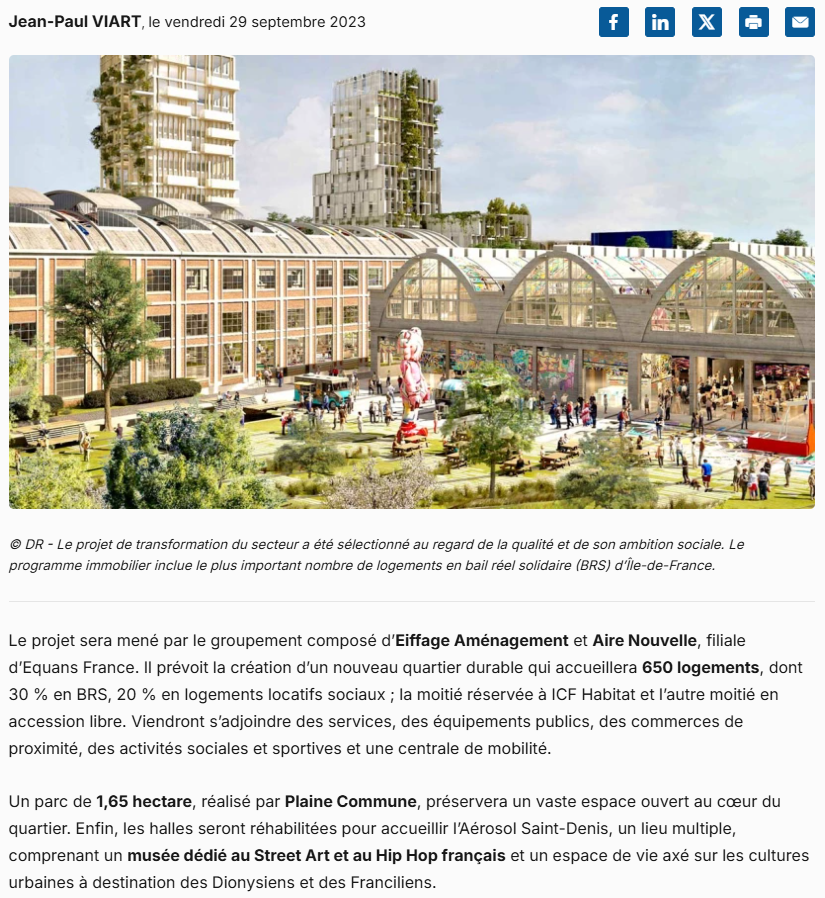 Les Cathédrales du rail de Saint-Denis : un nouveau quartier en devenir (mesinfos.fr) – 29 septembre 2023
